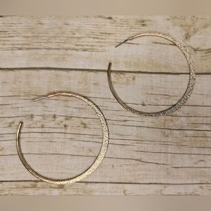 Thin Gold Toned □■ Textured Hoop Earrings
